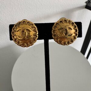 Authentic Chanel Gold-Tone Designer Logo Button Earrings